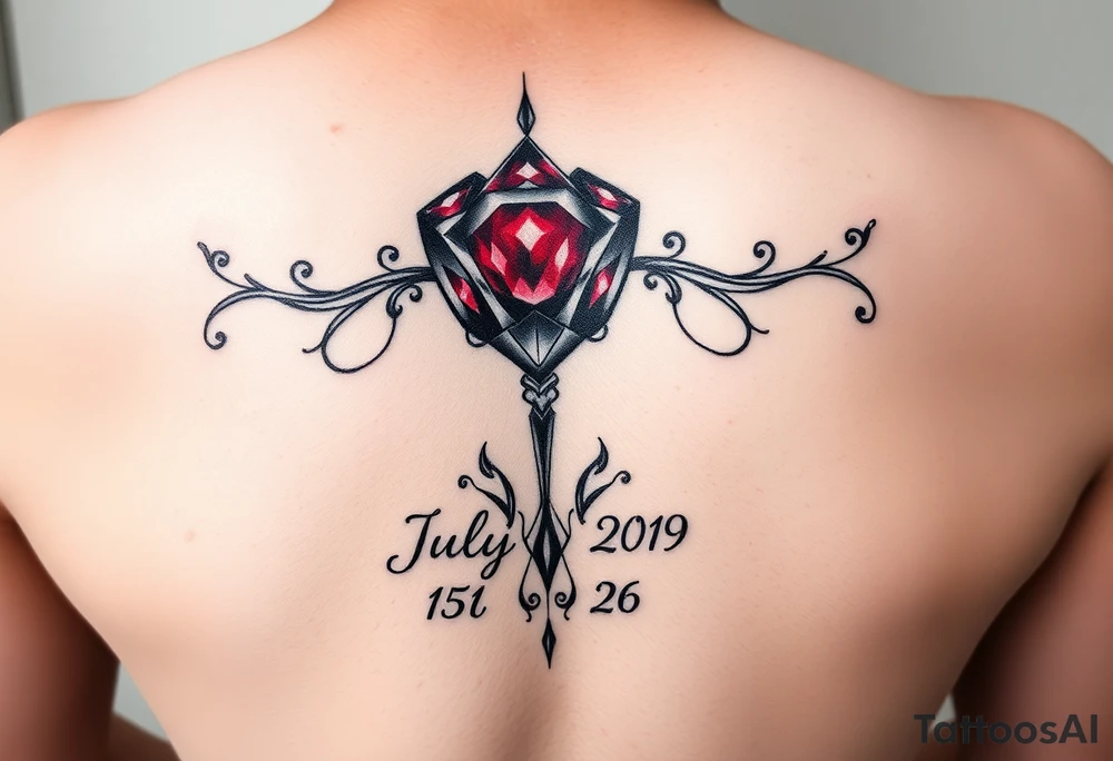 Ruby gemstone with the birthday July 6, 2019 to fit on lower ankle tattoo idea