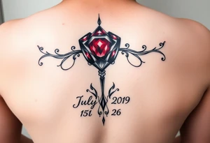 Ruby gemstone with the birthday July 6, 2019 to fit on lower ankle tattoo idea