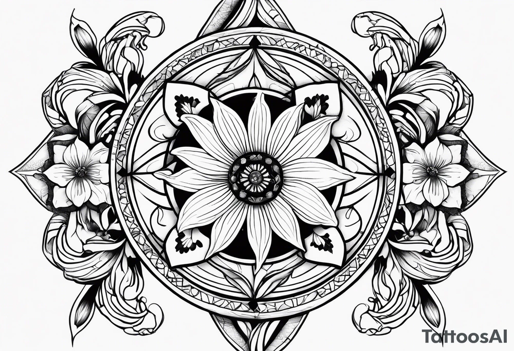 Daisy, Lilly of the valley, poppy, lily compass tattoo idea