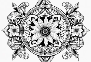 Daisy, Lilly of the valley, poppy, lily compass tattoo idea
