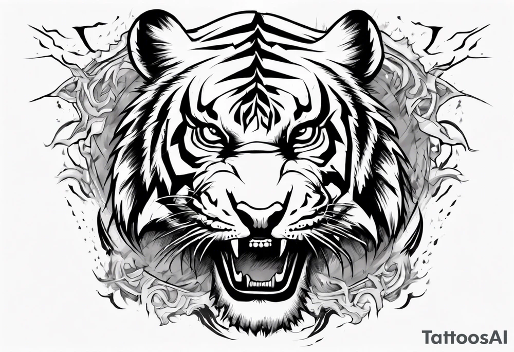 A tiger surrounded by lightning for a forearm sleeve. Also leaving room for a symbol to be below the tiger tattoo idea