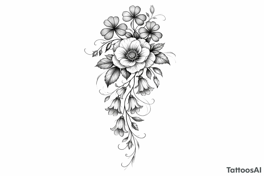 Cascading simple Irish flowers tattoo idea