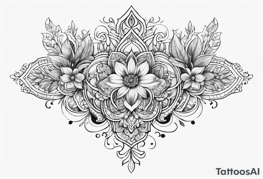 small long ornate floral sternum tattoo tattoo idea