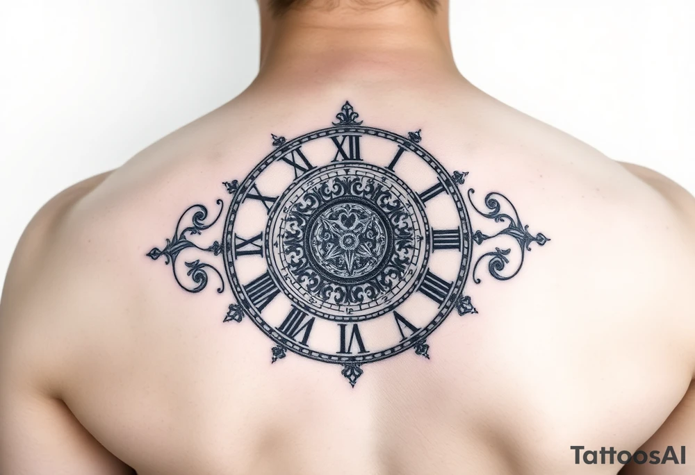 vintage roman numerals within ornate clockwork mechanism tattoo idea