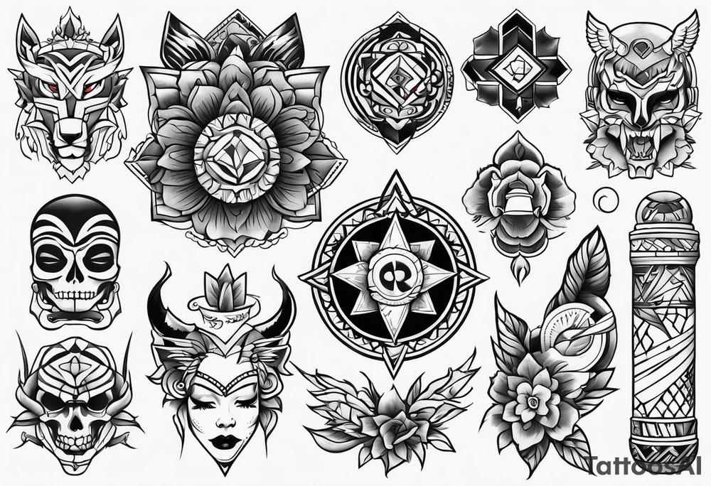 Flash sheet of traditional American tattoos with modern spin tattoo idea