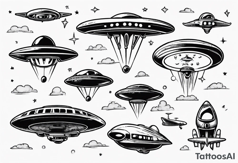 UFO flying next to plane tattoo idea