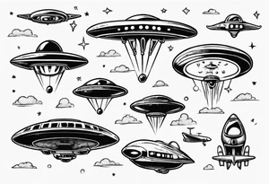 UFO flying next to plane tattoo idea