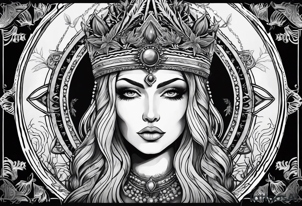 High priestess tarot card cannabis line work tattoo idea High priestess tarot card cannabis line work tattoo idea