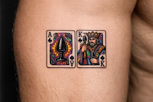 two playing cards ace and king of spades but with a butt plug instead of spade tattoo idea
