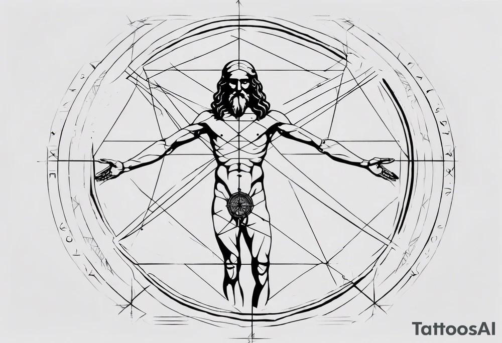 Leonardo da Vinci, Vitruvian man with emphasis on geometry tattoo idea