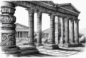 Roman pillars in the distance tattoo idea