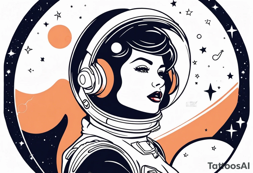 Pinup woman in space tattoo idea
