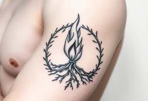 flame in a blooming roots circle tattoo idea