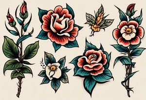 Three American traditional flowers tattoo idea