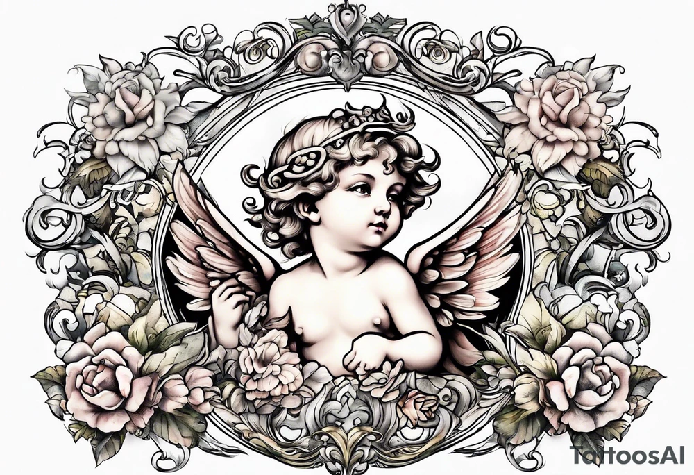 Flying Cherub renaissance style tattoo idea