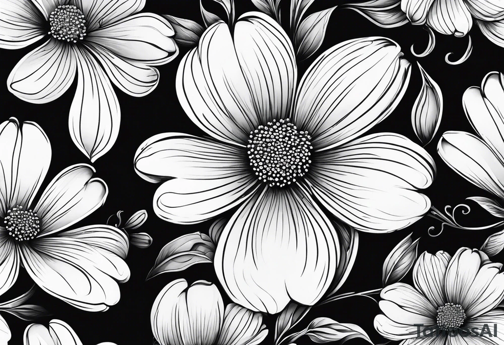 Dogwood flowers, daisy flowers, sleeve tattoo idea