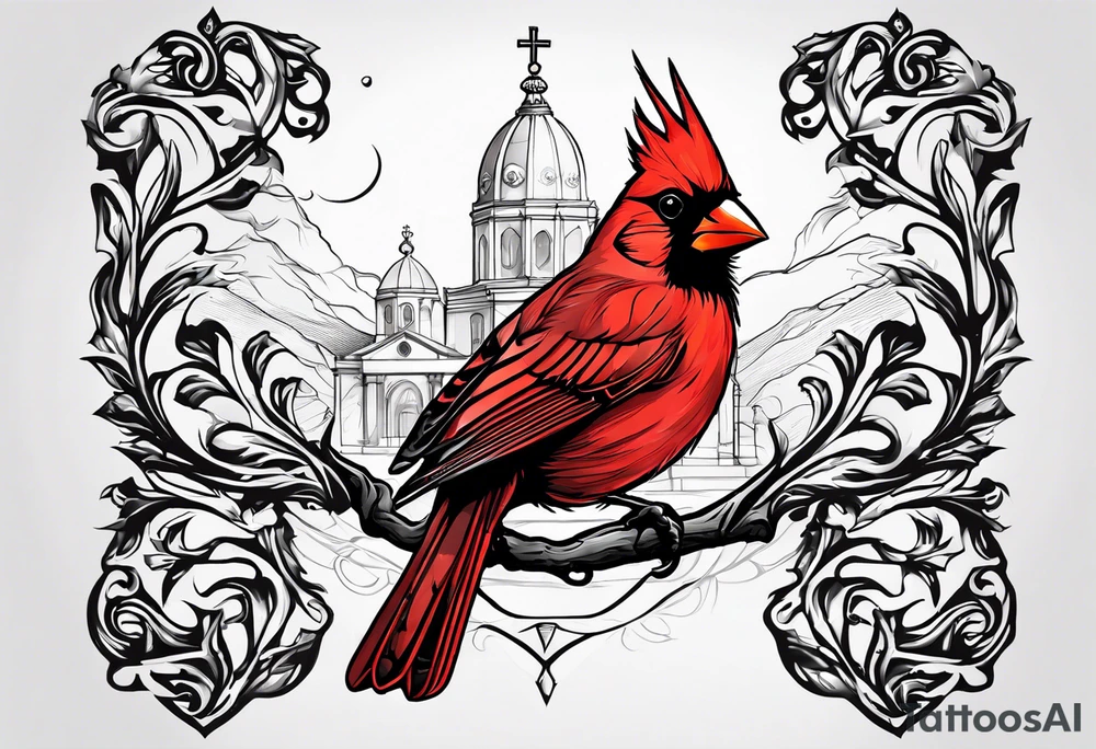 Cardinal bird with cross tattoo idea