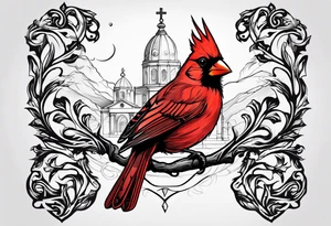 Cardinal bird with cross tattoo idea