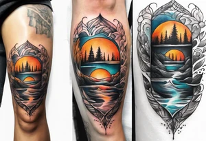 Knee tattoo in fall colors with water flow washes tattoo idea