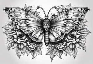 Winged cross with sunflower and butterflies tattoo idea