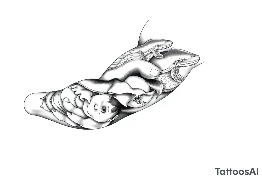 A beach/ocean theme to include something for my wife and child. tattoo idea