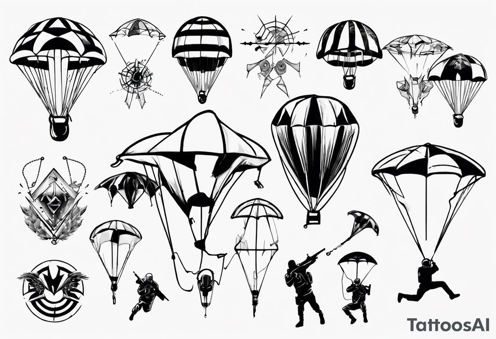 man parachute and shooting guns tattoo idea