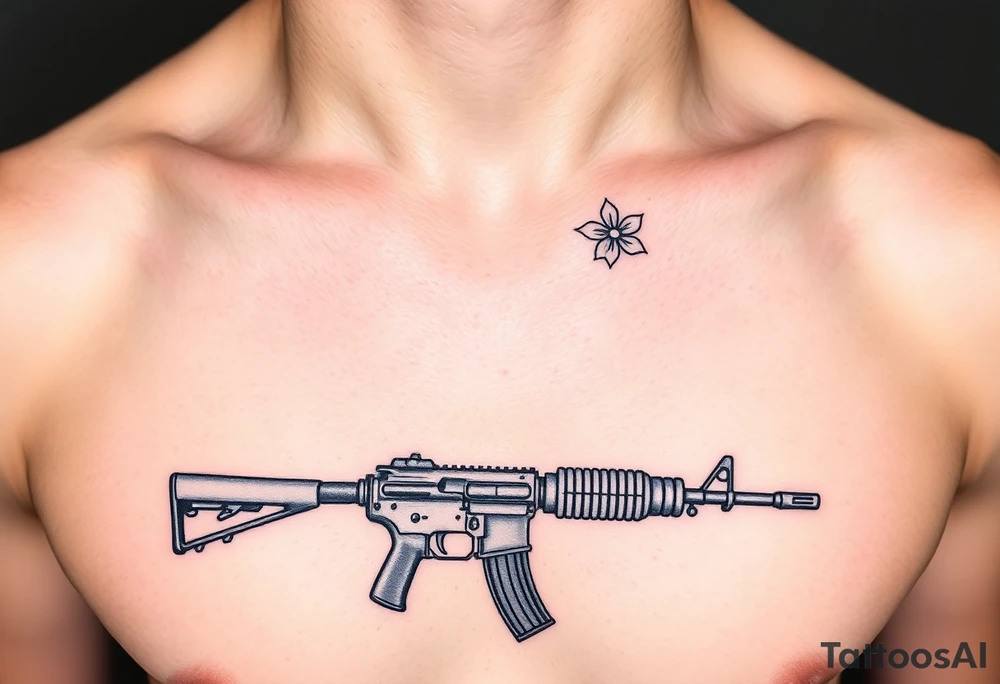 ak 47 black silhouette with floreal details tattoo idea