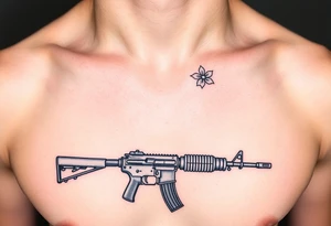 ak 47 black silhouette with floreal details tattoo idea