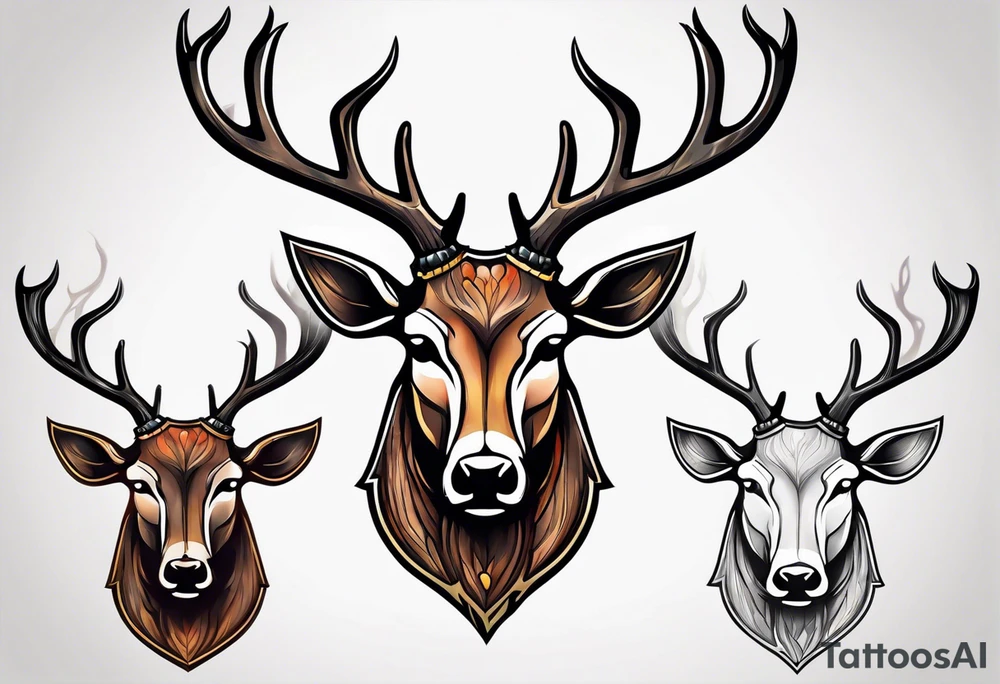 back tattoo of a front view reindeer with half the face as a skull tattoo idea
