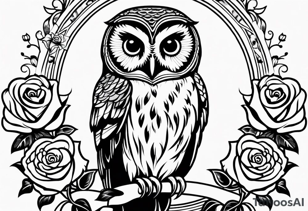 Barred owl with a rose and a heart tattoo idea