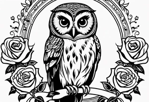Barred owl with a rose and a heart tattoo idea