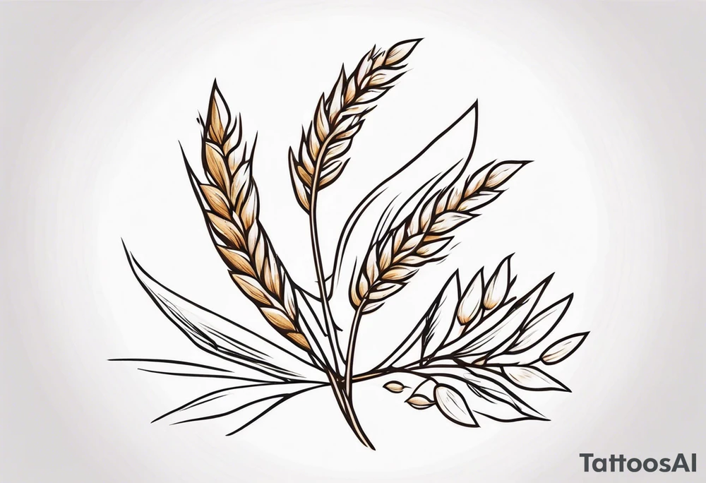 Oak tree leaves with wheat stalks in a gift box tattoo idea