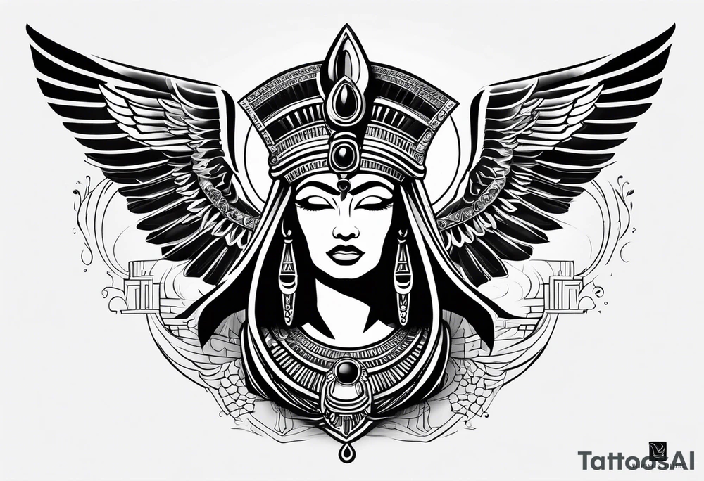 black and white Egyptian goddess Isis tattoo idea