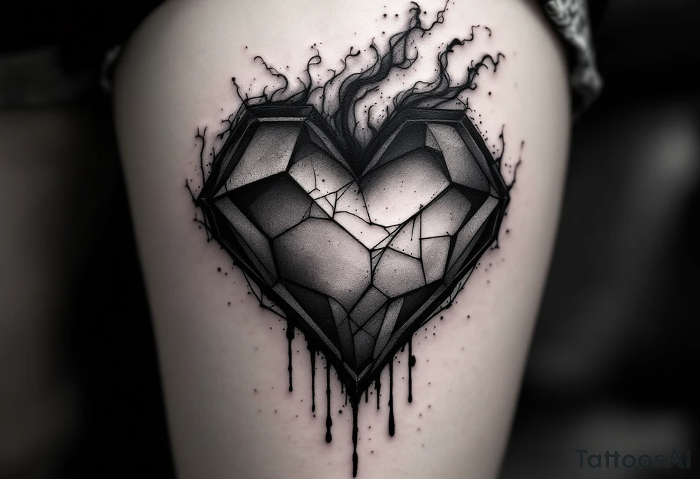 A bleeding heart with blackened edges, transitioning into a smoky, fading effect, symbolizing love lost to time. tattoo idea