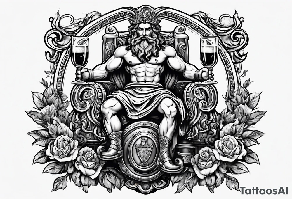 Greek god Dionysus riding a beer caske tattoo idea