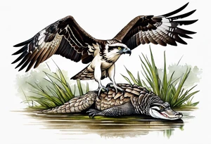 Osprey and alligator in the marsh live oak tattoo idea