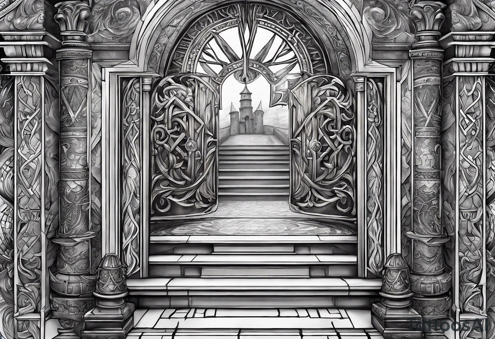 The Viking is at the bottom of the stairs that lead to the gate to Valhalla. tattoo idea