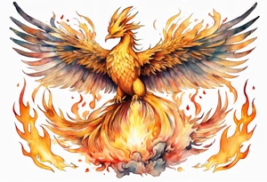 a golden phoenix surrounded by the flames of the sun tattoo idea