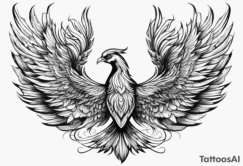 Phoenix with ink, horizontal flying tattoo idea