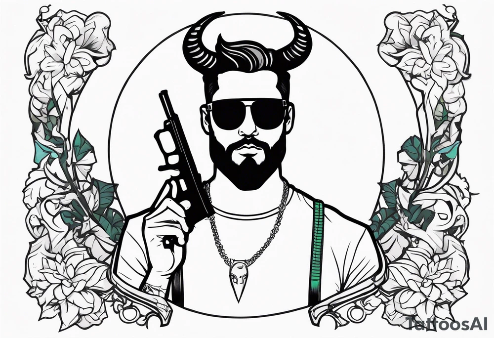 capricorn man with sunglasses and gun tattoo idea