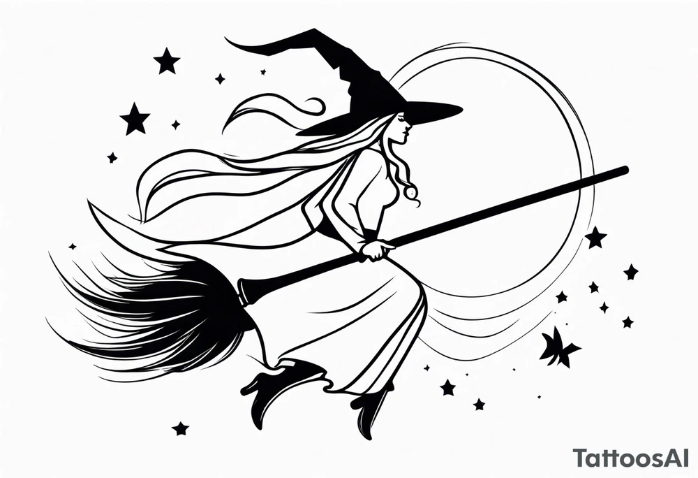 Witch flying on broom tattoo idea