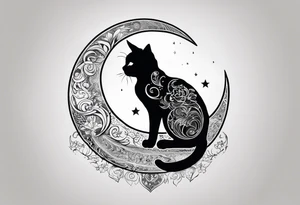 Shadow of a cat sitting on a crescent moon tattoo idea