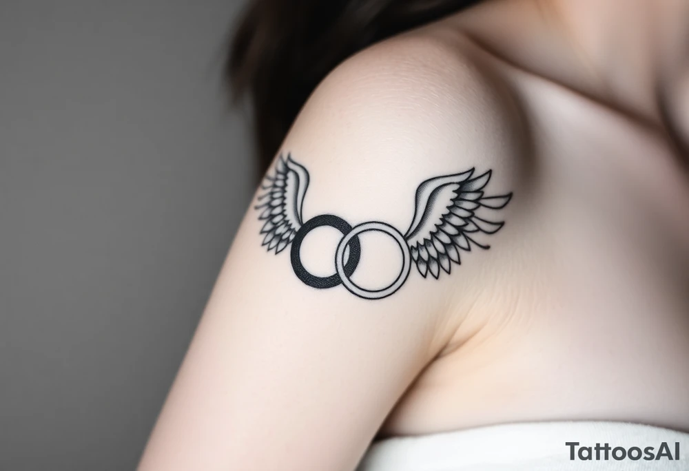 two wedding rings combined with angel wings tattoo idea