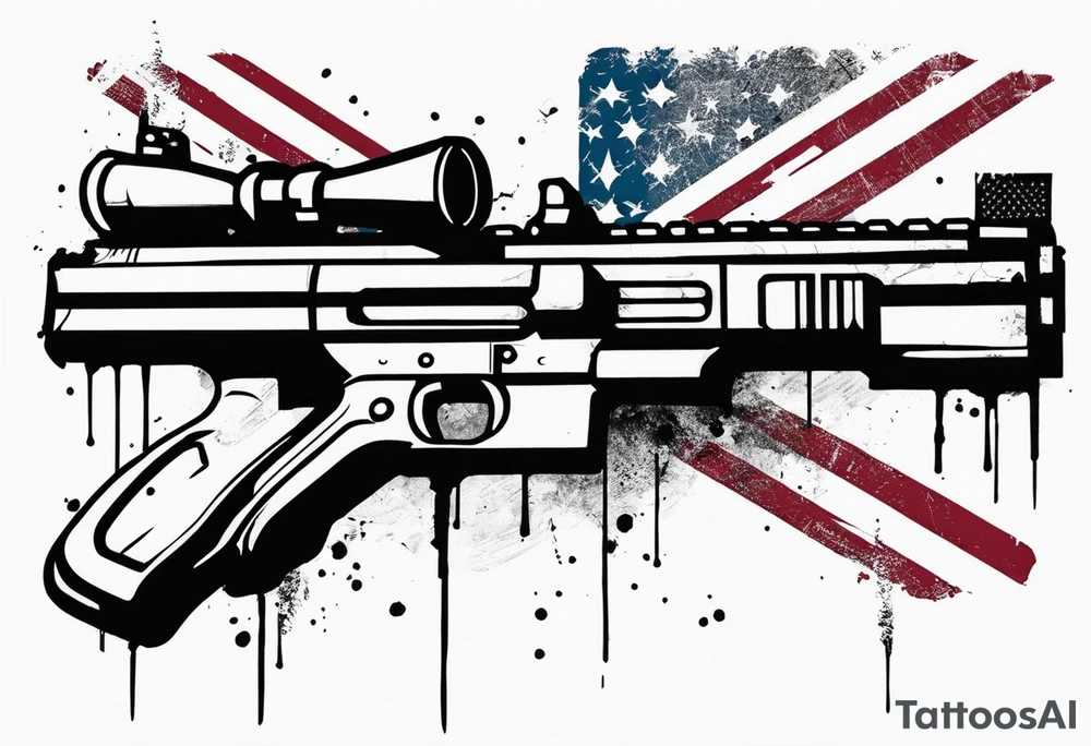 Distressed American flag behind a cross with 2 guns leaned on it simpler tattoo idea