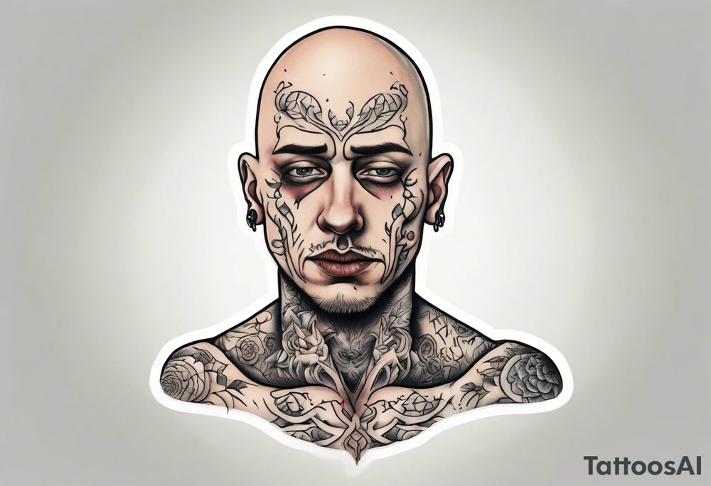 bald heartbroken man closeup van dyke with soul patch tattoo idea