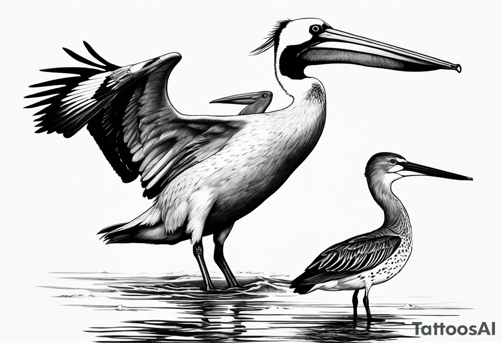 pelican and sandpiper, simple, dainty, realistic tattoo idea