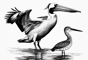 pelican and sandpiper, simple, dainty, realistic tattoo idea