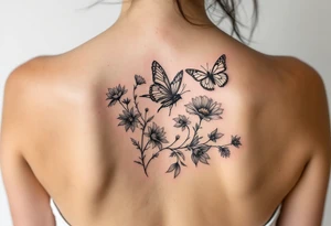 Bird flower and butterfly tattoo idea
