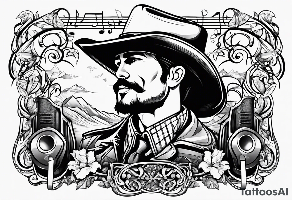 Combintion cowboy and music tattoo idea