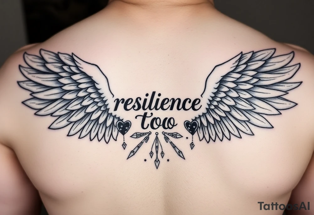 angel wings with related things. Write resilience too tattoo idea